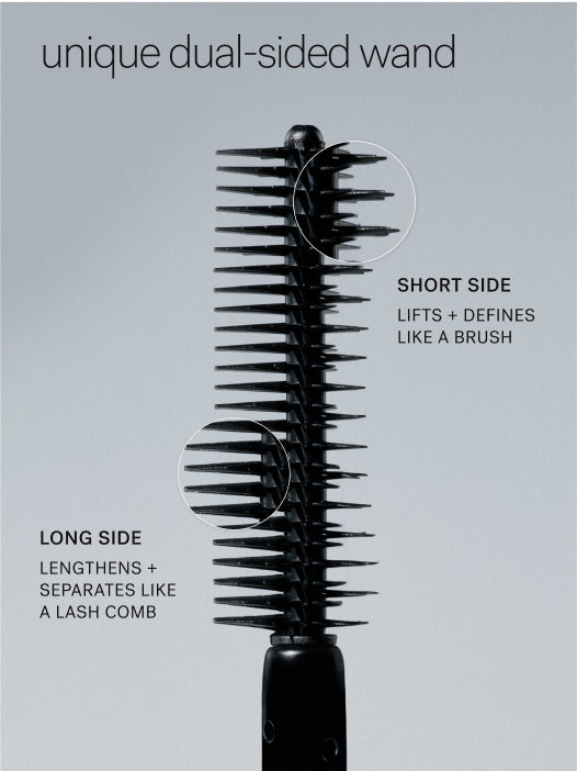 Black dual-sided hair styling wand with text on a gray background